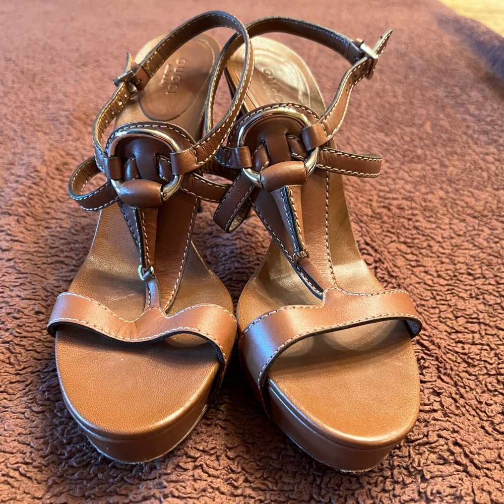 Gucci horsebit, brown, heeled sandals, size 39